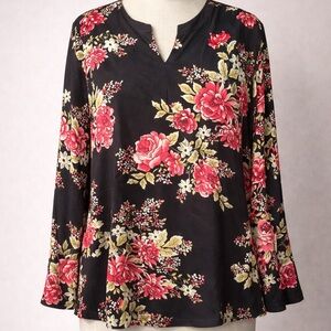 IMAN Black and Pink Floral Blouse